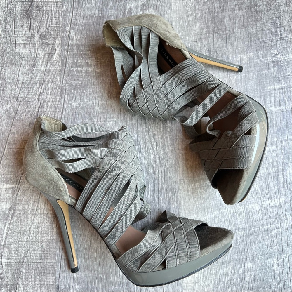 Zara Stiletto Sandals Women’s Size 37 Gray Elastic Strapped